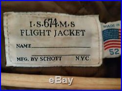 Veste Blouson Cuir SCHOTT Aviateur Flight Jacket I. S. 674. M. S Vintage