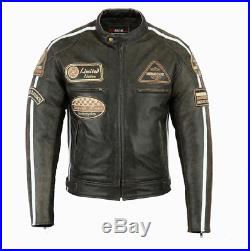 Veste Blouson En Cuir Moto Homme, Vintage, Cafe Racer, Leather Jacket L XL 2XL