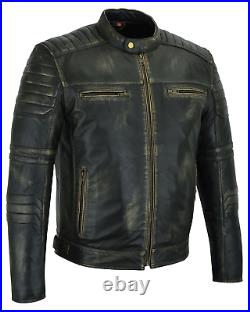 Veste Blouson Moto Cuir Homme Vintage Cafe Racer Leather Jacket Biker