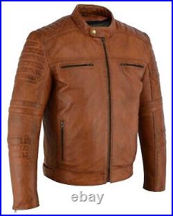 Veste Blouson Moto Cuir Homme Vintage marron Cafe Racer Leather Jacket Biker
