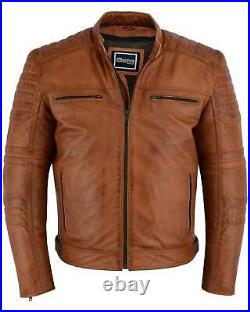 Veste Blouson Moto Cuir Homme Vintage marron Cafe Racer Leather Jacket Biker