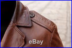 Veste Blouson blazer cuir marron véritable vintage années 70 original Taille M