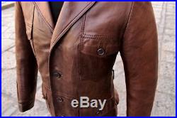 Veste Blouson blazer cuir marron véritable vintage années 70 original Taille M