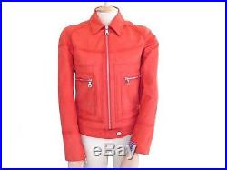 Veste Chanel P19445 M 38 Blouson Biker En Cuir Orange Leather Jacket 9200