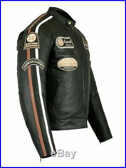 Veste En Cuir Homme Moto, Blouson Biker, Cafe Racer, Retro, Vintage, Trike, L XL