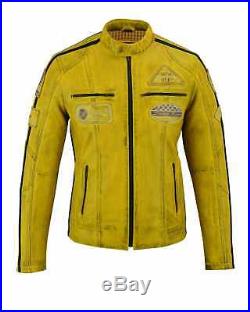 Veste En Cuir Homme, Vintage, Style Cafe Racer, Leather Jacket, Rocker, Jaune