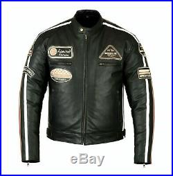 Veste En Cuir Moto Homme, Noir, Cafe Racer, Leather Jacket, Blouson, Rocker