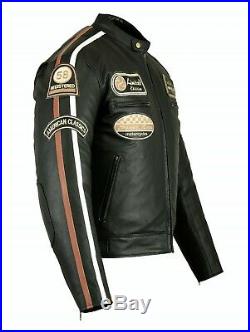 Veste En Cuir Moto Homme, Noir, Cafe Racer, Leather Jacket, Blouson, Rocker