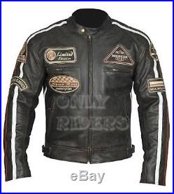 Veste En Cuir Moto Homme, Vintage, Cafe Racer, Leather Jacket, Blouson Cuir L