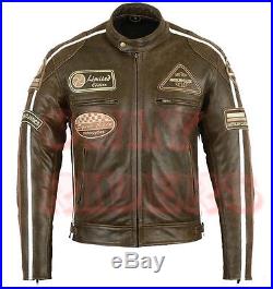 Veste En Cuir Moto Homme, Vintage Cafe Racer, Leather Jacket, Blouson Taille 2XL