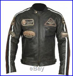 Veste En Cuir Moto Homme, Vintage, Cafe Racer, Leather Jacket, Blouson Taille XL