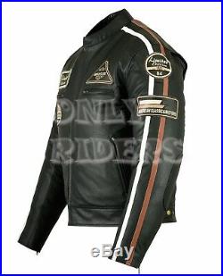Veste En Cuir Moto Homme, Vintage, Cafe Racer, Leather Jacket, Noir, Retro