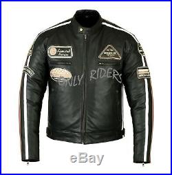 Veste En Cuir Moto Homme, Vintage, Cafe Racer, Leather Jacket, Noir, Retro
