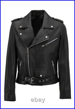 Veste Homme en Cuir Julian Noir Nappa Agneau Cuir Véritable Blouson Motard