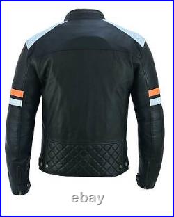 Veste Moto Cuir Homme Coupe Slim, Blouson Moto, Biker Jacket Noir CE