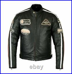 Veste Moto En Cuir Homme, Blouson Biker, Cafe Racer, Retro, Vintage Noir CE pro