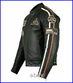 Veste Moto En Cuir Homme, Blouson Biker, Cafe Racer, Retro, Vintage Noir CE pro