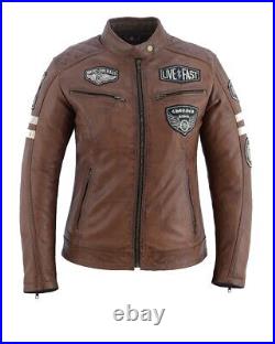 Veste Moto Femme en Cuir Blouson Moto Chopper Cafe Racer CE Protectors