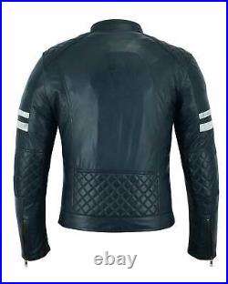 Veste Moto en cuir bleue Vintage pour homme avec CE Protecteurs