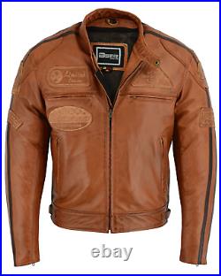 Veste Moto en cuir marron Vintage B homme avec CE Protecteurs