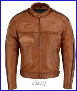 Veste Moto en cuir marron Vintage B homme avec CE Protecteurs