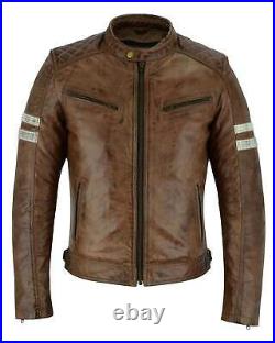 Veste Moto en cuir marron Vintage brown homme avec CE Protecteurs