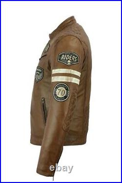 Veste Moto en cuir marron Vintage pour homme avec CE Protecteurs