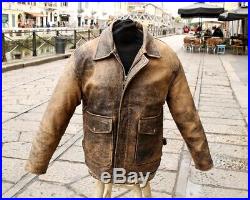 Veste blouson en cuir de moto aviateur vintage taille L pour homme