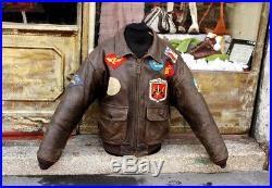 Veste blouson en cuir marron Avirex G1 Top Gun original vintage taille L