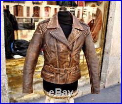 Veste blouson en cuir marron original moto vintage 70 ans taille S hein gericke