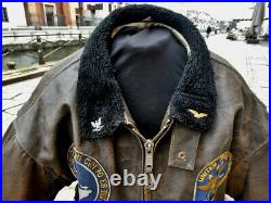 Veste blouson en cuir marron vintage Top Gun flight jacket aviateur taille XXL