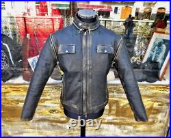 Veste blouson en cuir perfecto biker noir gris agé vintage moto gilet taille L