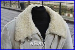 Veste blouson en peau cuir de mouton blanc vintage des années 70 taille L