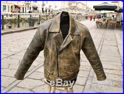 Veste blouson perfecto en cuir brun agé vintage biker motard caferacer size L