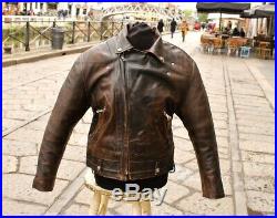 Veste blouson perfecto en cuir brun marron foncé agé vintage biker motard size L