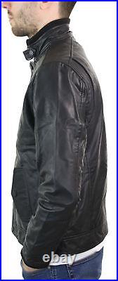 Veste courte homme cuir véritable noir vintage rétro fermeture éclair manteau
