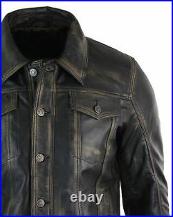 Veste cuir véritable homme rétro style veste en jean biker coupe courte