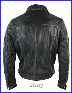 Veste cuir véritable homme rétro style veste en jean biker coupe courte
