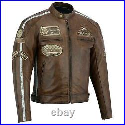 Veste de moto en cuir vintage de Cafe Racer, veste en cuir pour hommes