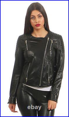 Veste en Cuir Peggy Veste Femme Cuir Véritable Blouson Motard Nappa Agneau