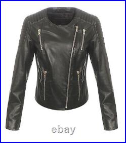 Veste en Cuir Peggy Veste Femme Cuir Véritable Blouson Motard Nappa Agneau