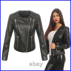 Veste en Cuir Peggy Veste Femme Cuir Véritable Blouson Motard Nappa Agneau