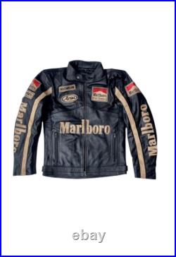 Veste en cuir Marl boro pour hommes, veste en cuir de motard de course