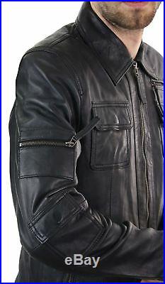 Veste homme cuir véritable noir style vintage rétro décontractée coupe slim