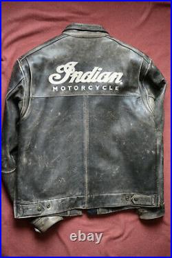 Veste moto classique INDIAN MOTORCYCLE vintage cuir marron foncé patiné