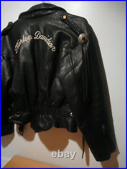Veste vintage blouson cuir femme décor moto Harley Davidson biker motard
