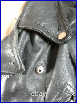 Vintage Heavy écarté Leathers Moto Veste en cuir noire taille S