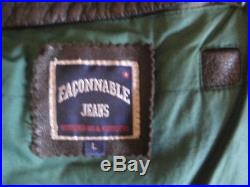 Vintage Veste Blouson Faconnable Tbe Leather Jacket Cuir Marron Fonce Taille L